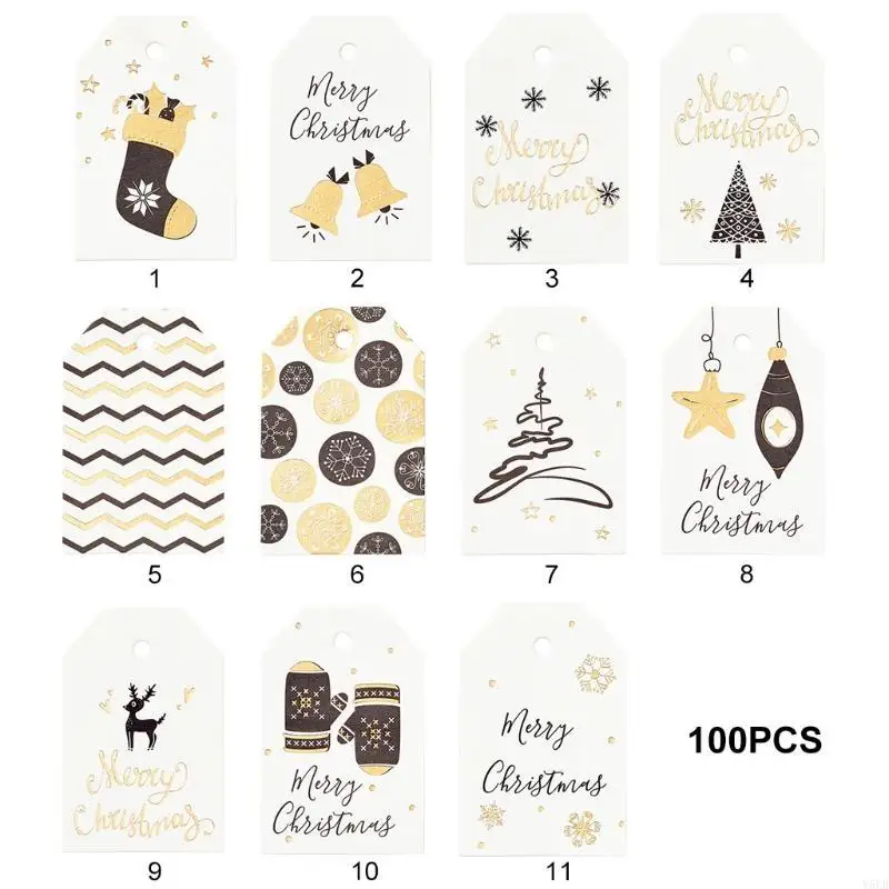 Y5LB 100x Merry Christmas Wishing Cards Tag Reading Accessories Paper Label