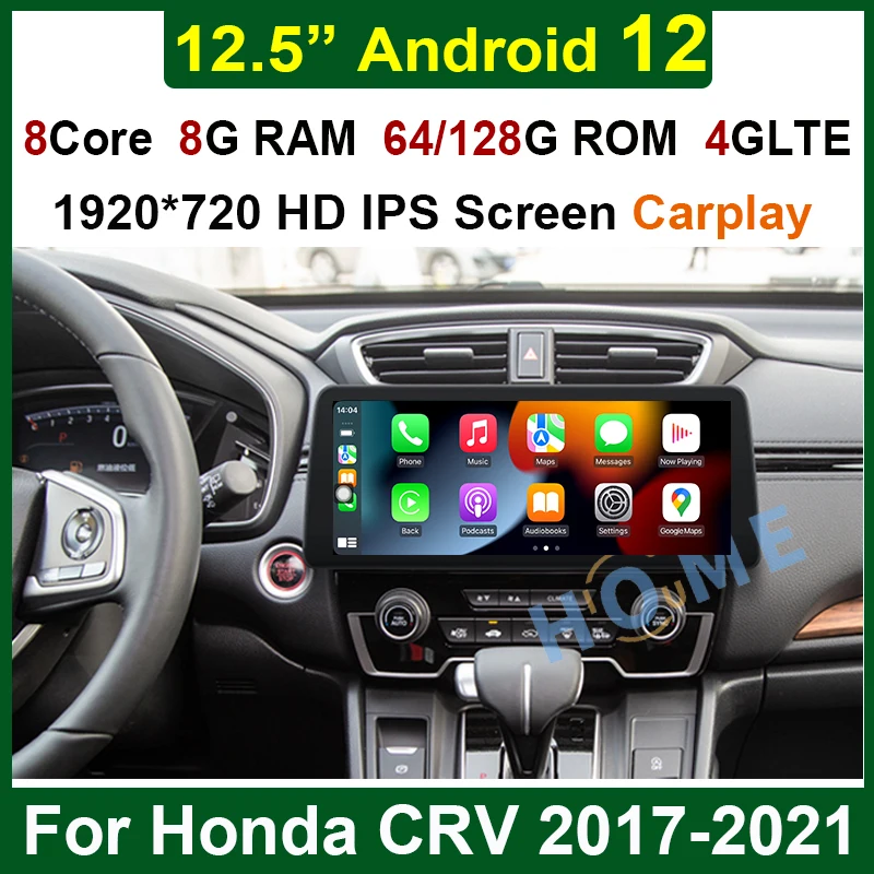 

Auto Stereo CarPlay 12.5" Android 12 8+128G Car Multimedia Player GPS Navigation For Honda CRV 2017 - 2021 WiFi 4G Bluetooth