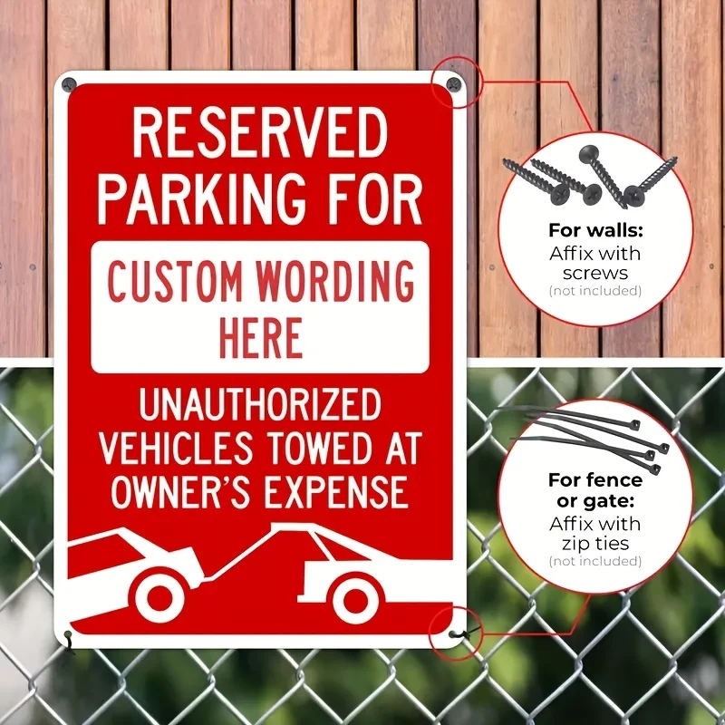 Custom Text Reserved Parking Metal Sign Unauthorized Vehicles Towed Warning Plaque Personalized Aluminum Parking Notice Sign For