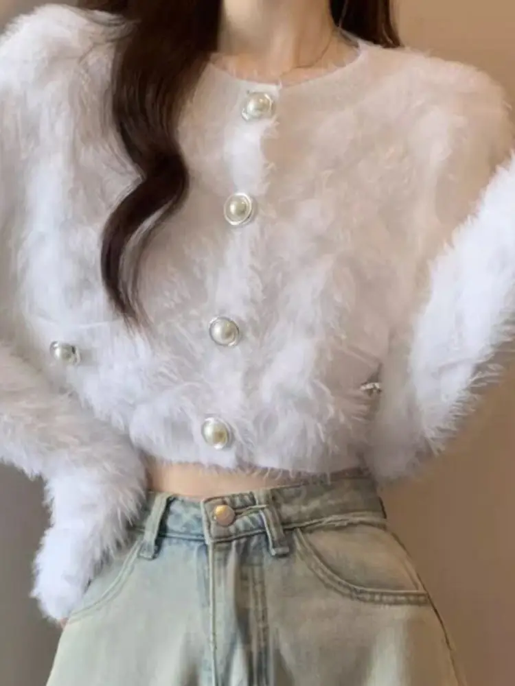 

Small Fraance Sle ort Diamond Patterned Knitted Sweater Women's Loose Slimming Autumn Winter Faion Faux Fur Sweater