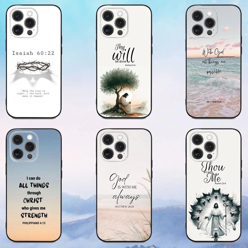 

Jesus Bible Verse Phone Case For iPhone 16e,16,15,14,13,12,11,Pro,X,XS,Max,XR,Plus,Mini Soft Black Cover