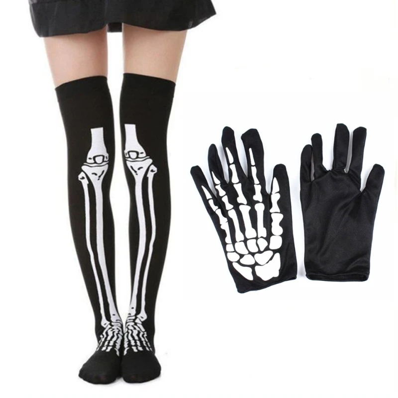 Halloween Gloves Skeleton Bone Print Mittens Full Finger Gloves for Party