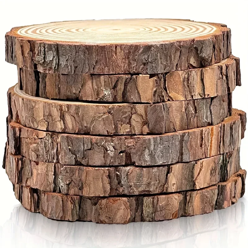 5Pcs Wood Slices Large 7-8 Inch Round Wood Circles with Tree Bark Ornaments Wood Pieces for Cup Coaster Home Wedding Decoration