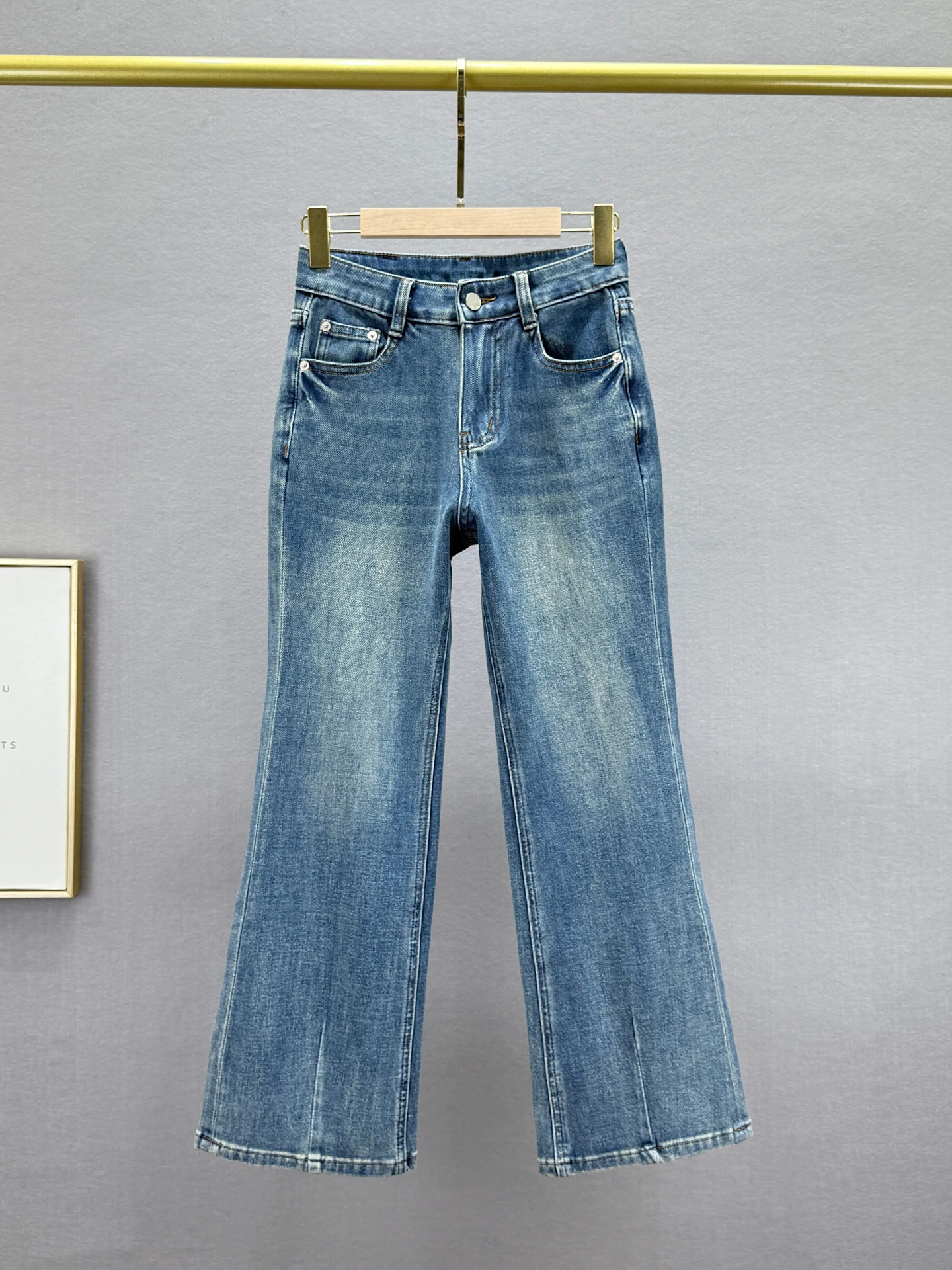 

High Waist Distred Denim Jeans Women's Micro Flared Pants Retro Sle Comfortable Stretchy Slimming Nine-Piece Trendy