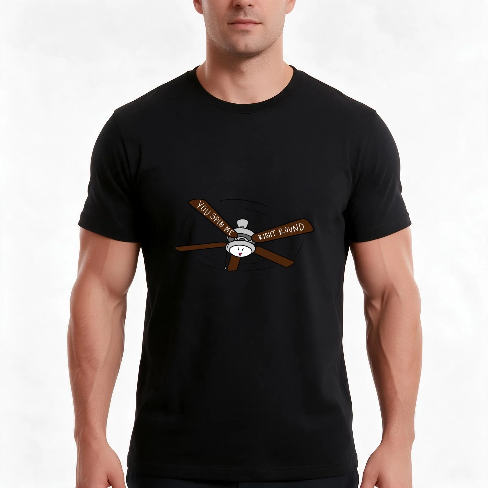 Ceiling Fan Spin Round T-Shirt, Summer Casual Cotton Tee, Oversized Streetwear Tops, Vintage Graphic Print, Unisex Men Women