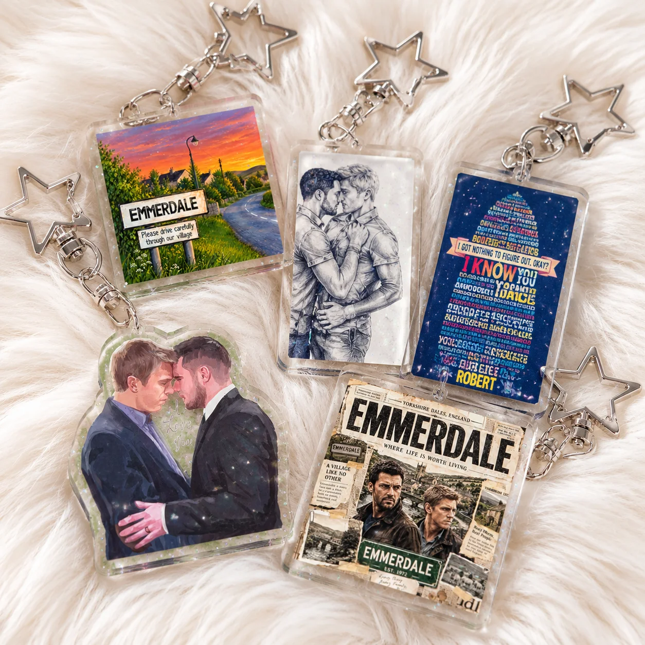 Tv Show Emmerdale Keychain Ring for Accessories Bag The Woolpack Jigsaw Arncliff Pendant Key Chain Keyring Jewelry Friends Gifts