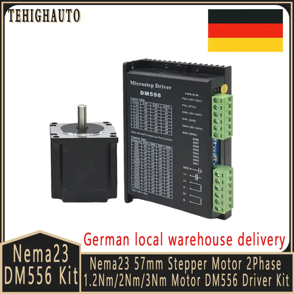 

NEMA23 Stepper Motor 57mm 1.2-3Nm High Torque, 3A 2-Phase Driver Kit for CNC/3D Printer/Engraver - 8mm Shaft CE Certified