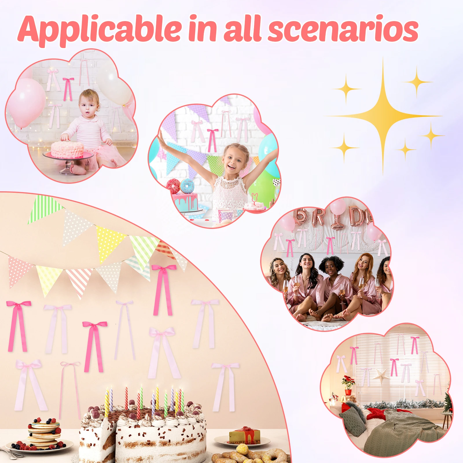 40 قطعة القوس الوردي جدار ديكور شريط من الساتان القوس حفلة خلفية ديكور Bowknot بها بنفسك Bowknot خلفية غرفة الفن زخرفة لصور غرفة النوم #5