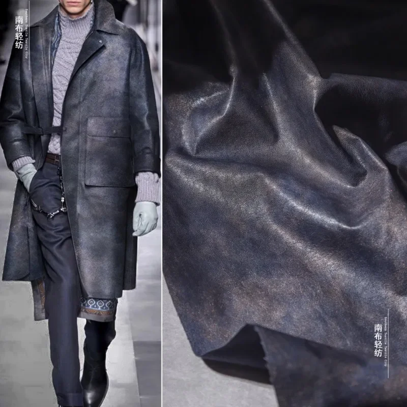 

Мягкая кожаная ткань Чернила Синий бронзовый Halo Dyeing Ретро Куртка Одежда Дизайнерская одежда Швейная ткань Ткань на метр Diy