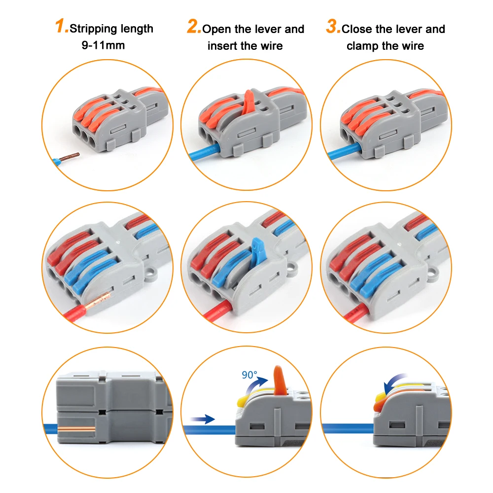 25/50/100 PCS Electrical Wire Cable Connector Spliceable Terminals Block SPL42/62/82 212 222 Push-in Universal Wiring Connectors