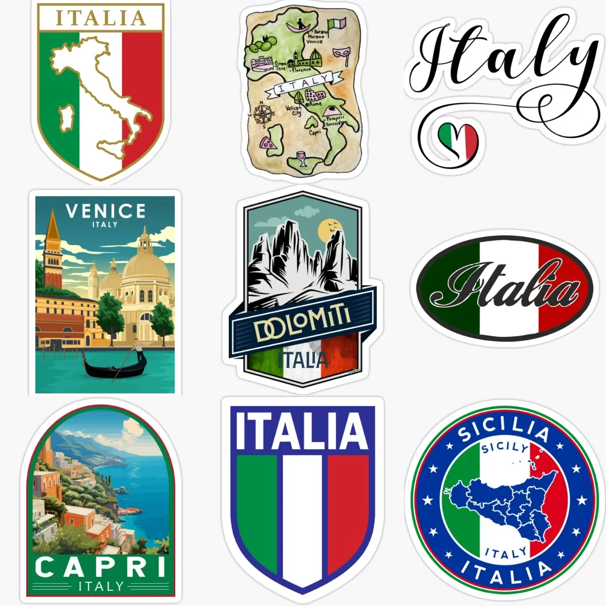 Italy Italia Flag Map Sicilia Emblem Creative Car Stickers for Car Bicycle Motorcycle Window Helmet Wall Decoration Accessories