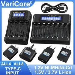 VariCore ALL4 ALL8 LED 1.2V 1.5V 3.7V Ni-MH NI-CD Li-ion AA AAA Battery Charger Safe and intelligent fast charging