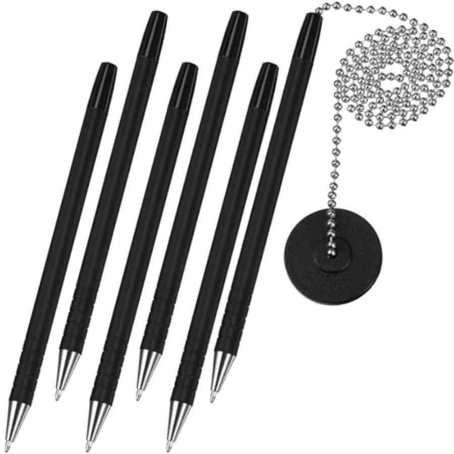

6 Pcs Clipboard Pens with Chain Reception Counter Security Pen with Base Holder Adhesive Black Ink