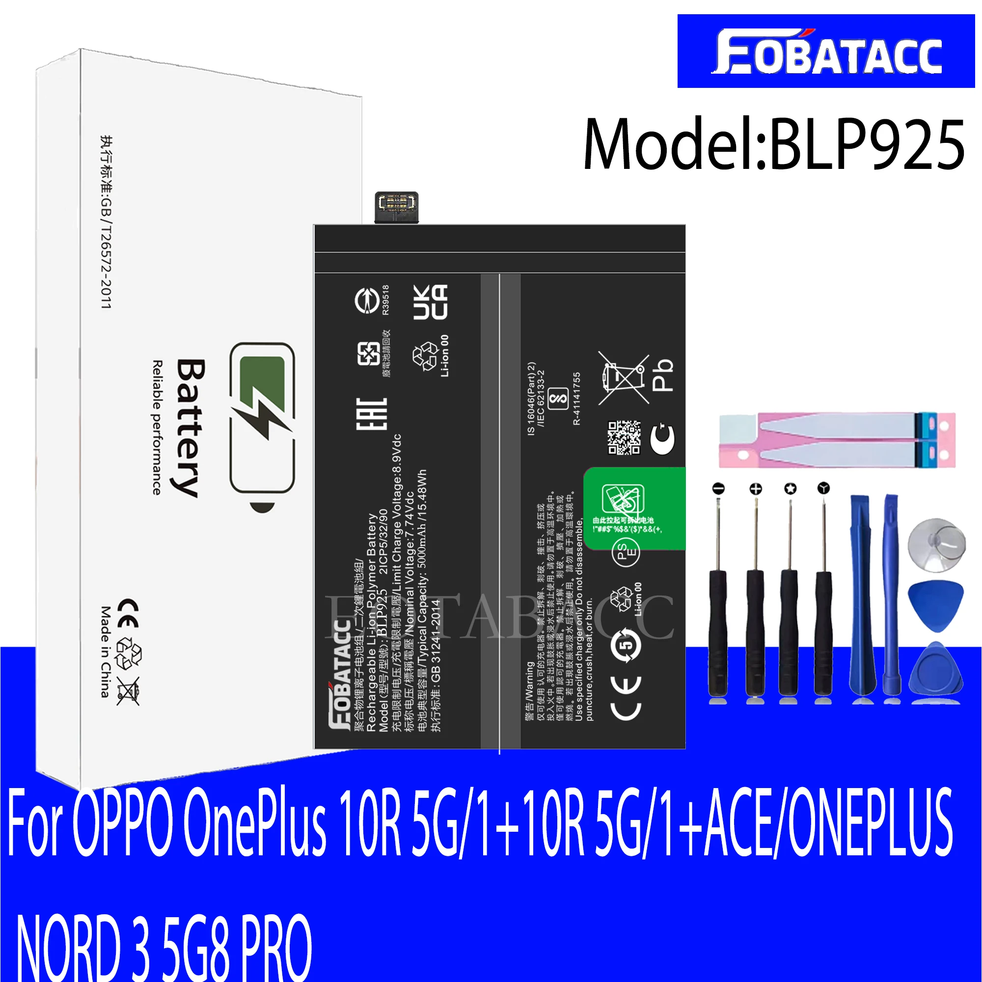 

EOTABACC 100% New Original BLP925 Battery For OPPO OnePlus 10R 5G/1+10R 5G/1+ACE/ONEPLUS NORD 3 5G Battery +Tools