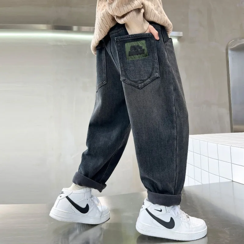 

2025 New Boys Jeans Spring Autumn Casual Pants Trendy Long Jeans for Age 8-14 Boys Fashionable Streetwear