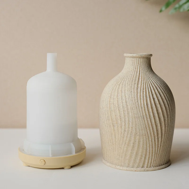 Humidificador de aromaterapia de cerámica con forma de jarrón, humidificador silencioso de aire ultrasónico de resina para el hogar y la Oficina