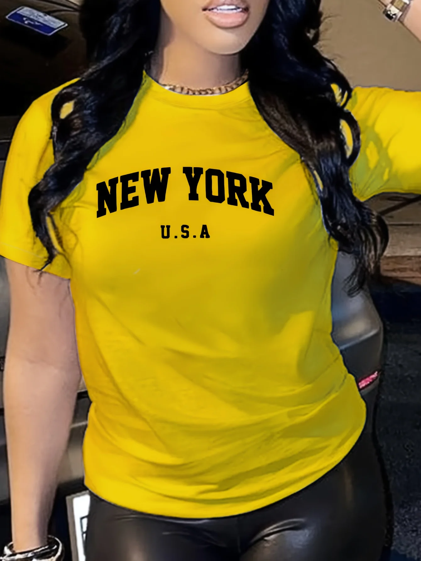 New York Letter Print T-shirt Short Sleeve Crew Neck Casual Top For Summer Women's Clothing