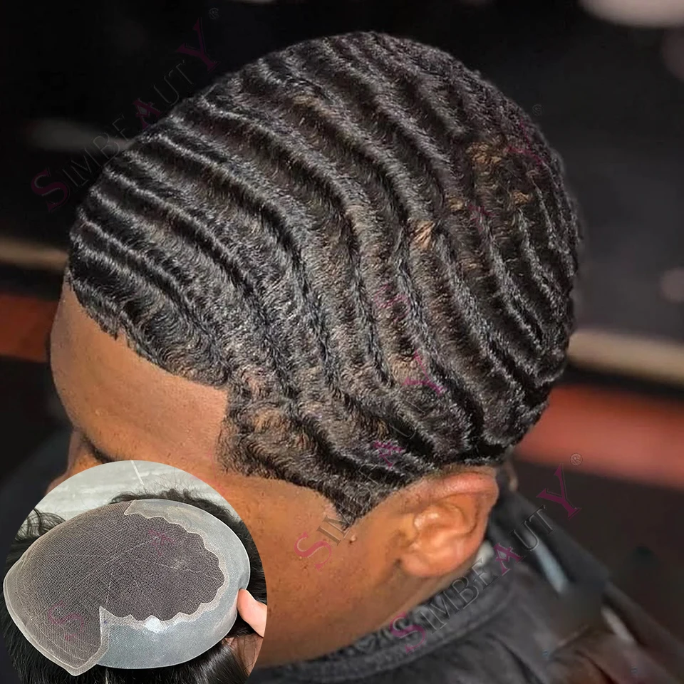 

Мужской афро парик 12 мм 10 мм 8 мм глубокая волна африканская прическа прочный Q6 кружевной передний ПУ дышащий черный # 1 1B # Протези из человеческих волос