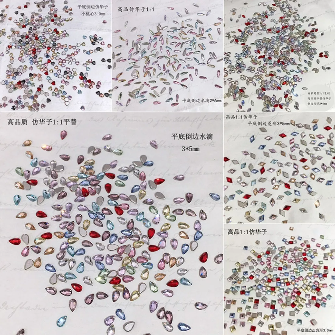 YYM 50PCS Sparkling Sparkling Flat Bottom Mini Nail Rhinestones Shiny Diamond Glass Crystal Nail Decorations Manicure DIY Tools