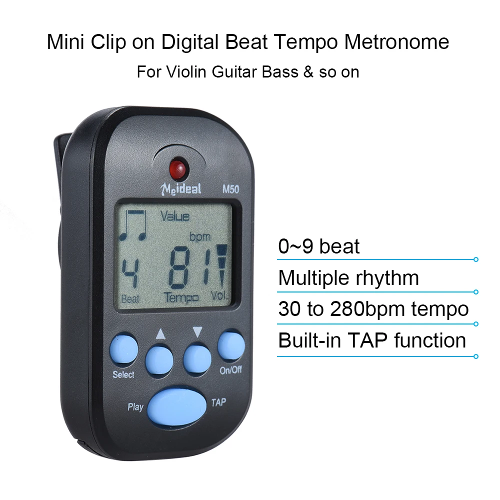 Professional Clip on Digital Beat Tempo Metronome LCD Screen Lightweight & Mini for Violin Guitar Bass Musical Instrument