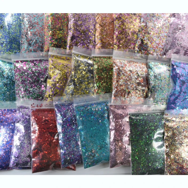 

30 Colors 50g Mixed Hexagon Nail Powder Holo Glitter Manicure Nail Art Decoration Nail Art Tips Mermaid Sequins Flakes