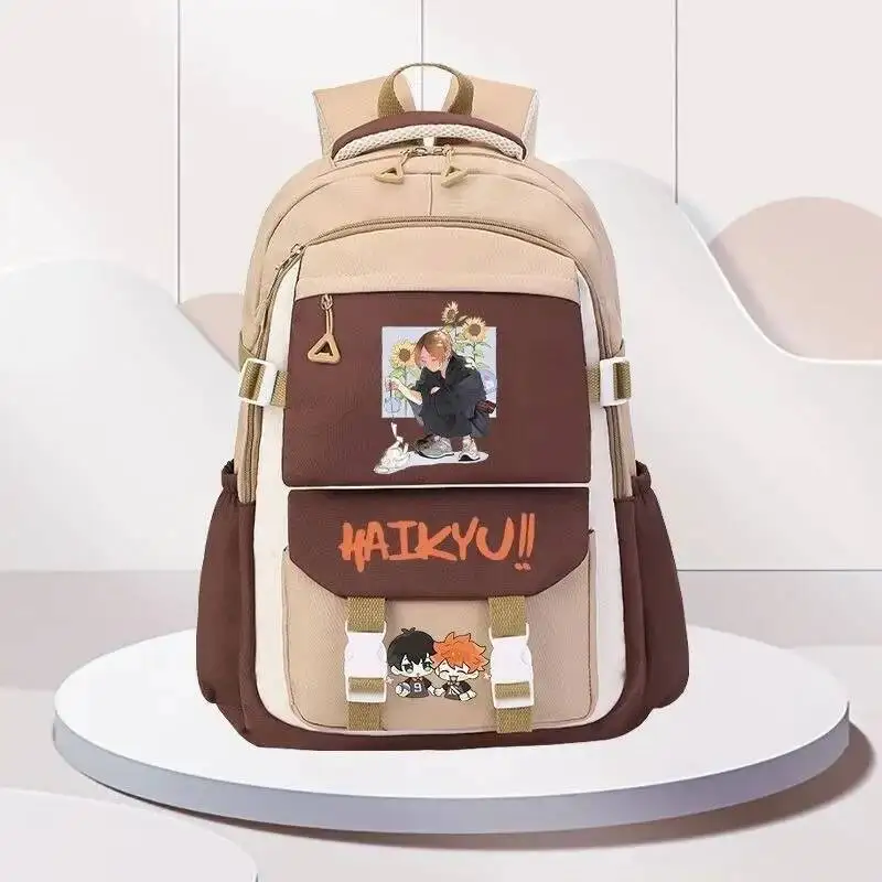 أنيمي لعبة تنفس شبكة أسود أزرق بني أخضر أرجواني Haikyuu طالب المراهقين حقائب مدرسية حقائب الظهر