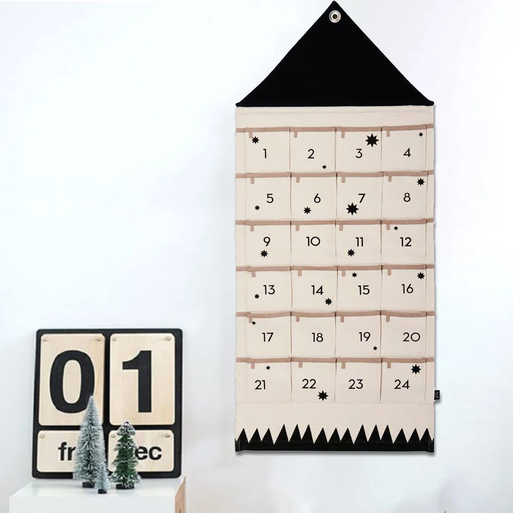 

Christmas Advent Calendar Canvas Door 24 Pockets Candies Coins Organizer Bedroom Wall Pocket Sundries Storage Decoration