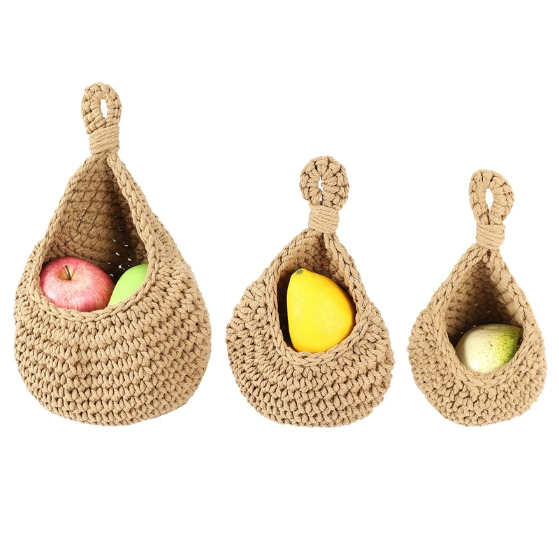 

3Pcs Boho Hanging Basket, Wall Hanging Fruit Basket For Fresh Produce Storage, Vegetable Keeper For Potato, Onion Garlic