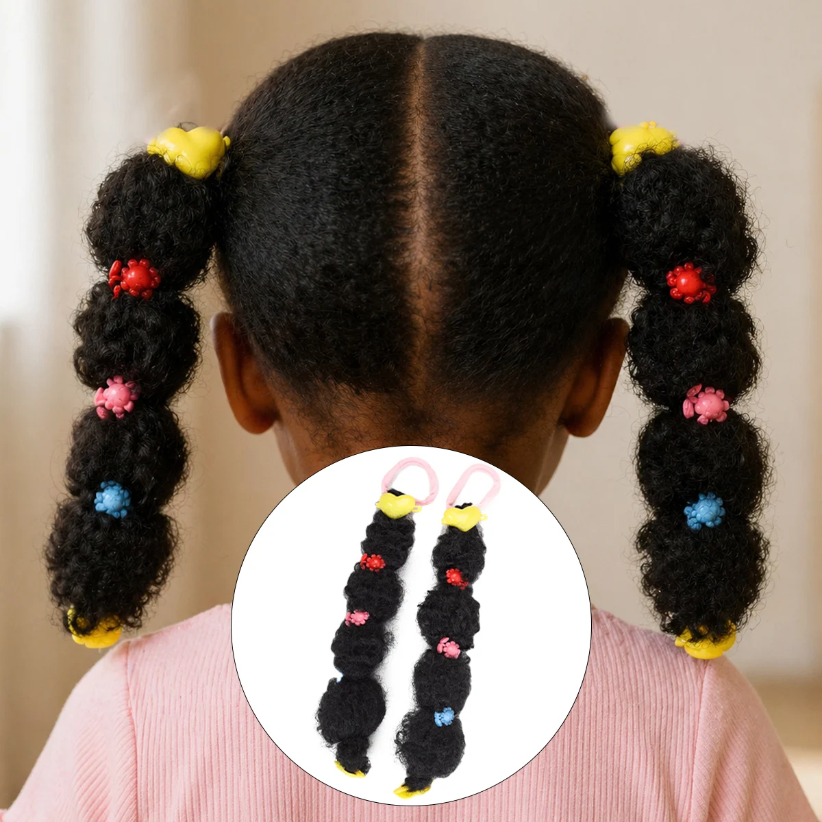 Synthetic caterpillar bubble ponytail wig universal lantern 2PCS afor kindy curly extension heat-resistant hair extension wig