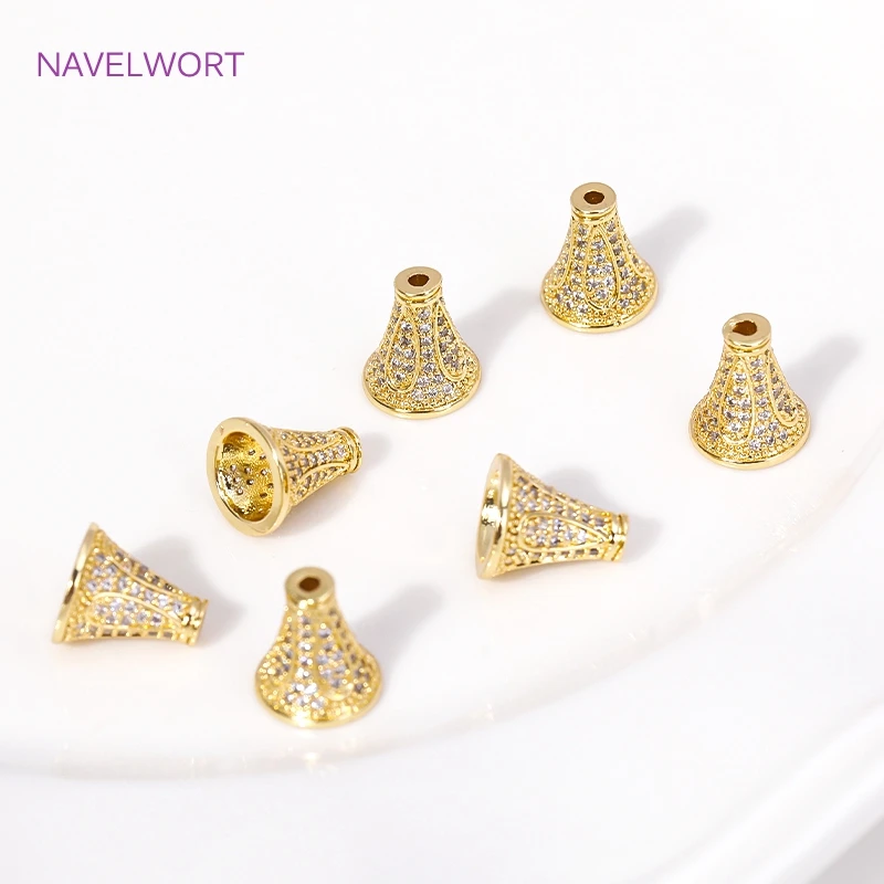 18K Gold Plated Inlaid Zircon Conical Beads Caps Tassel Caps,Separators For Beads,DIY Bracelet Earring Jewelry Making Fittings