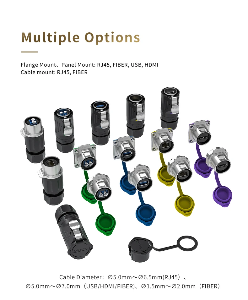 Conector impermeable LP24 RJ45, conector de fecha de aviación Circular Industrial IP68, sin Cable