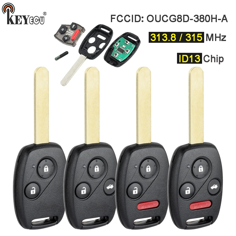 

KEYECU 313,8 МГц/315 МГц ID13 чип FCC ID: OUCG8D-380H-A Полный дистанционный брелок для Honda Accord CR-V CRV Element 2003-2007