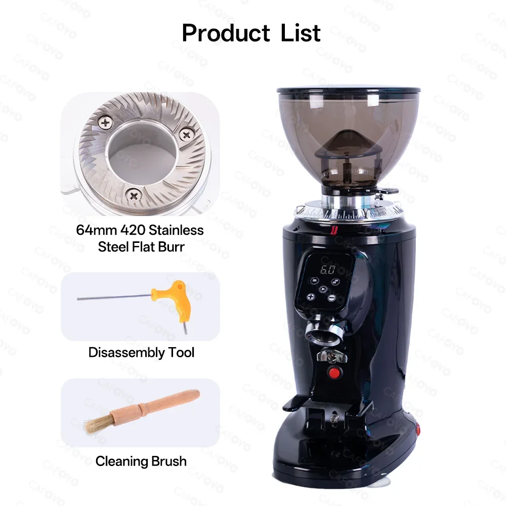 CAFOVO G264F Single-dose Coffee Grinder 64mm Flat Burr Coffee Grinder with Digital Timer for Espresso Static-Free Coffee Mill