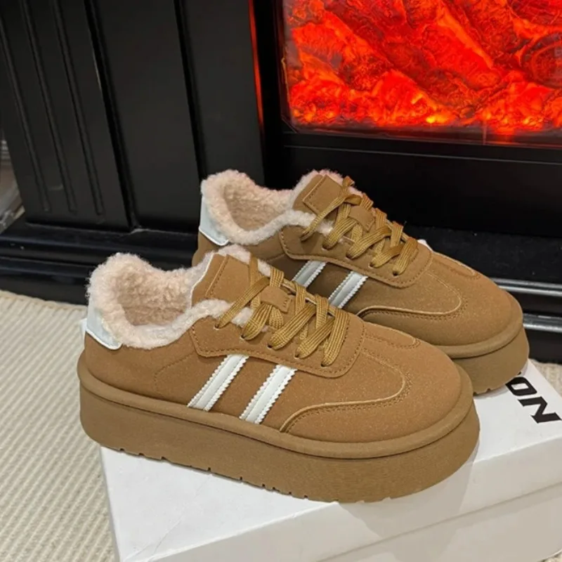 

Womens Casual Flat Sports Shoes Fashion Design Platform Plush Sneakers Womans Winter Non Slip Comfort Cotton Shoes Zapatos Mujer