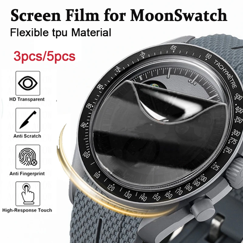 5pcs Screen Protector for Omega X Swatch MoonSwatch Full Coverage Film Ultra Clear Flexible Soft TPU Watch Protective Cover