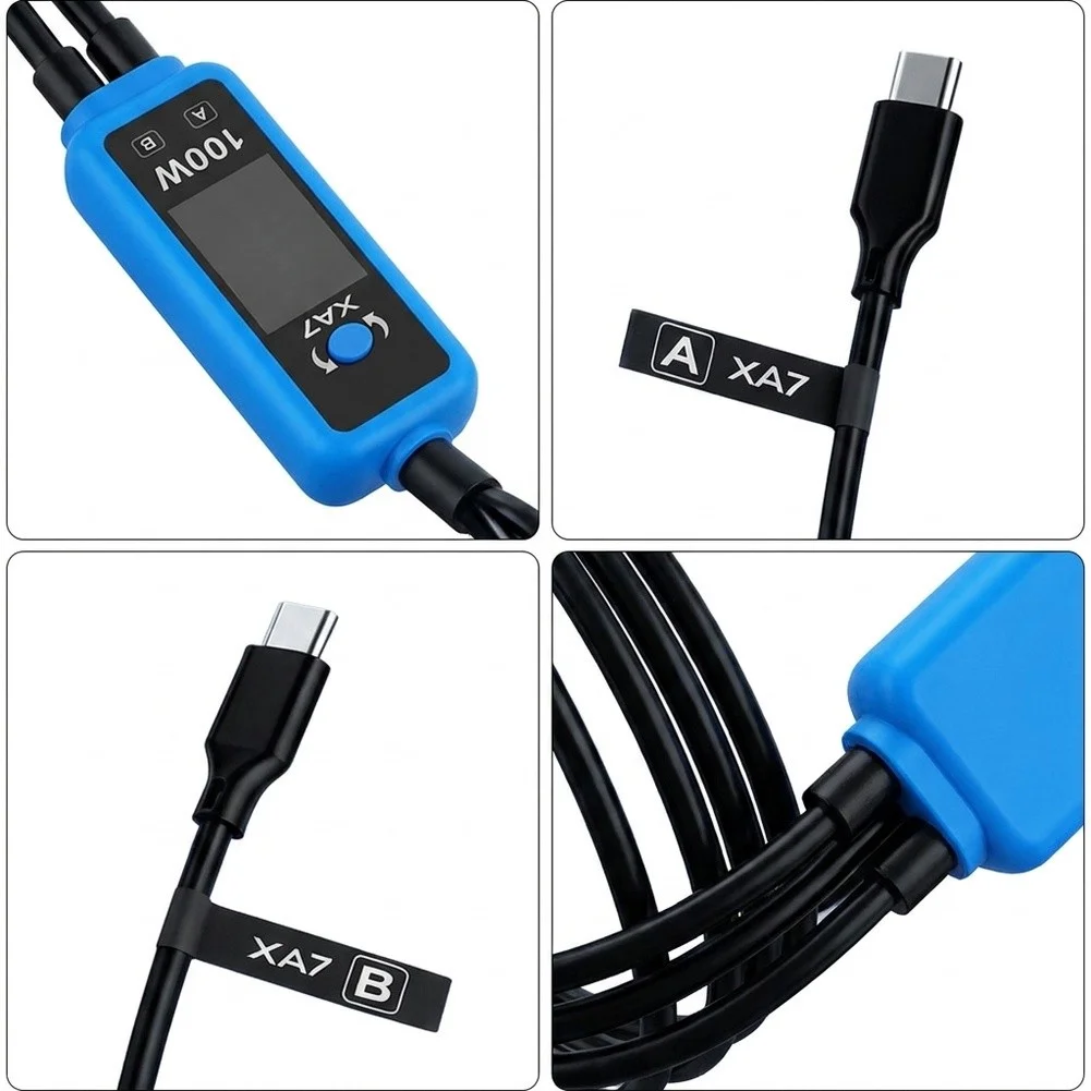 For USB-C 100W Charging Cable with Digital Display Showing Live Voltage Current and Power for Device Charging Evaluation