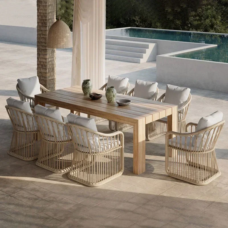 Luxury Villa Courtyard Garden Chairs Hotel Leisure Garden Furniture Set Modern Terrace Rainproof and Sunproof PE Rattan Chair K