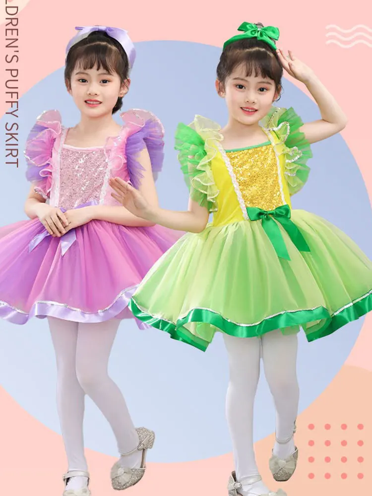 Kids Ballroom Clothing Sequined Tulle Party Prom Dresses For Girl Gown Children Evening Dresses Pink Girls Modern Dance Dress