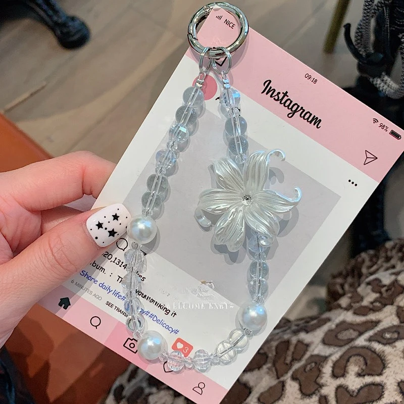 

Luxury Clear Crystal Flower Phone Strap Charm Chain Knot Cellphone Lanyard Keychain Woman Girl Bag Camera Pendant For Phone Case