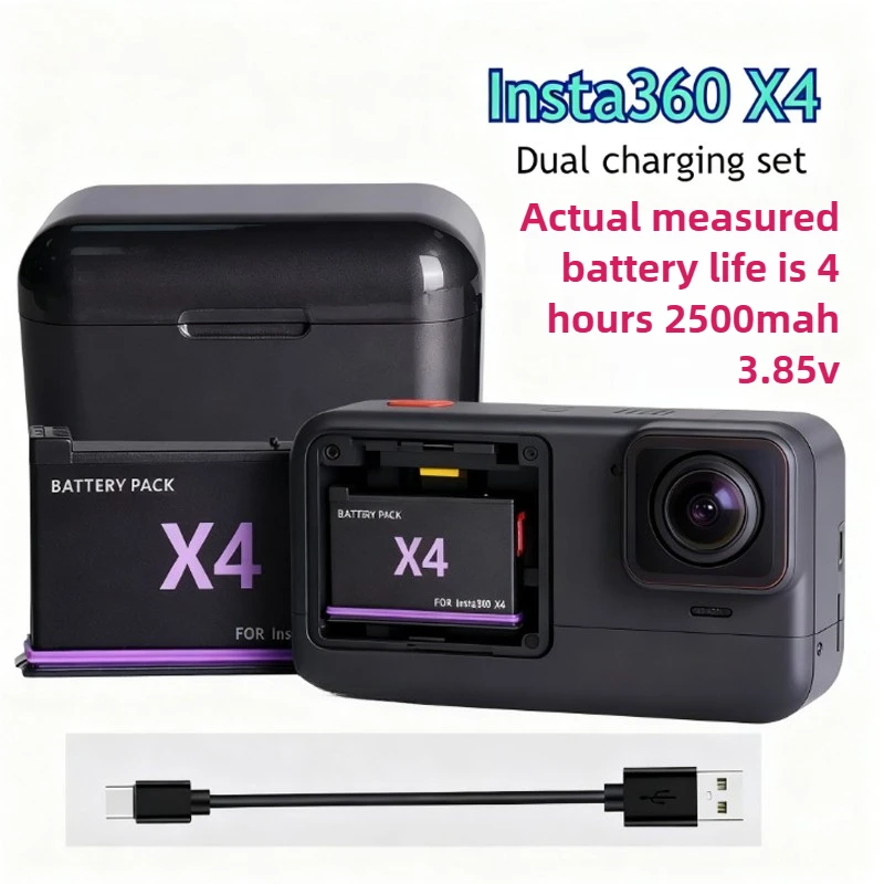 3.85V Camera Battery Insta360 X4 2500mAh Replacement Battery Charger Set for 360 Panoramic Action Camera Accessories Batteries