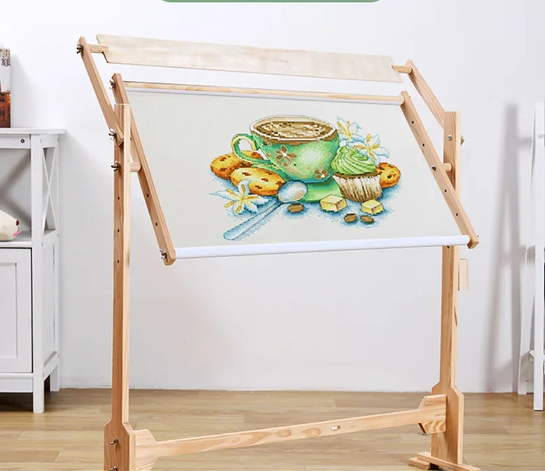 Needlework Floor-Standing Type Stand with Adjustable Frame Made of Wood Tapestry Cross Stitch Embroidery Frame Holder Tool Acce