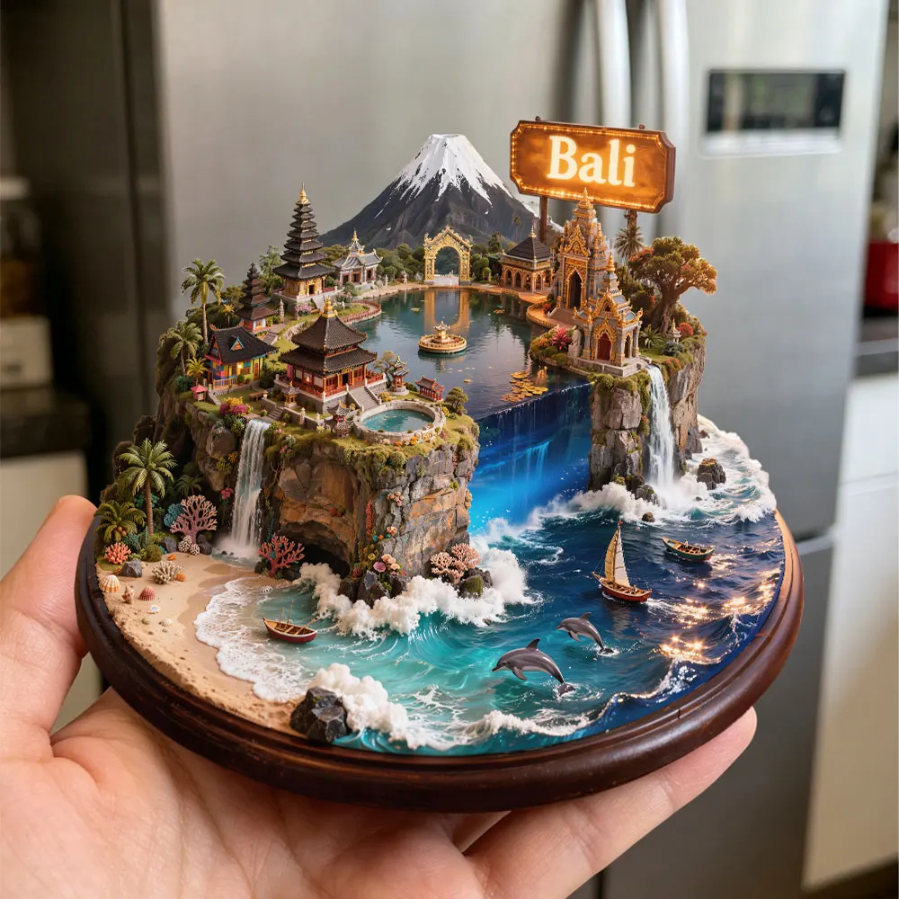 Bali Island Metal  Fridge Magnet3D Embossed Travel Area Souvenir Durable Creative Home Decoration Gift for Kitchen Landscape