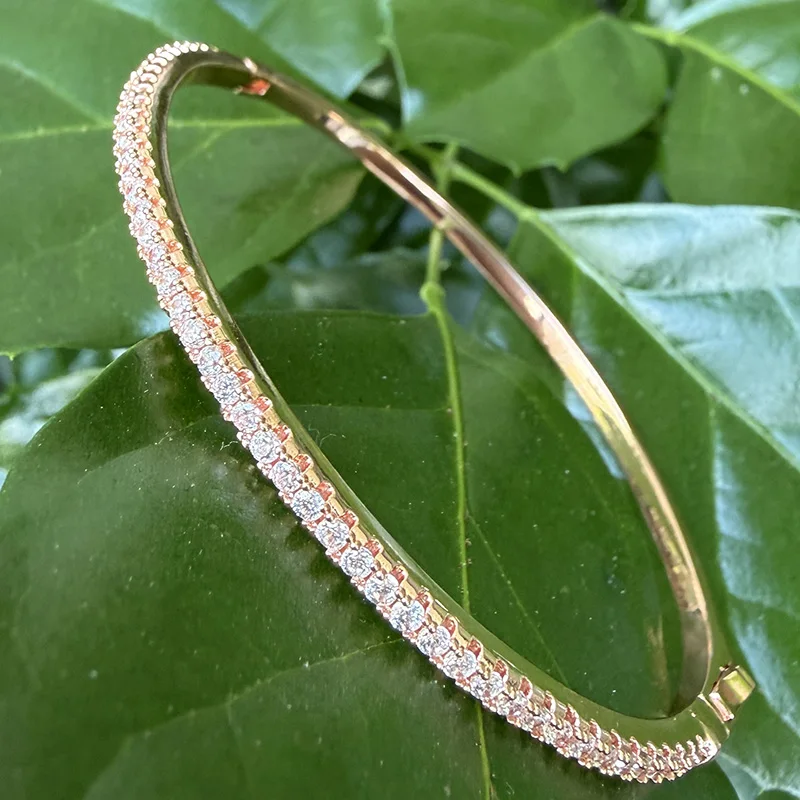 Sterling Silver S925 Tennis Bangle Zircon Wedding Jewelry For Women Rose Gold Rivet Design Top Quality Fashion Bangle  Jewelry