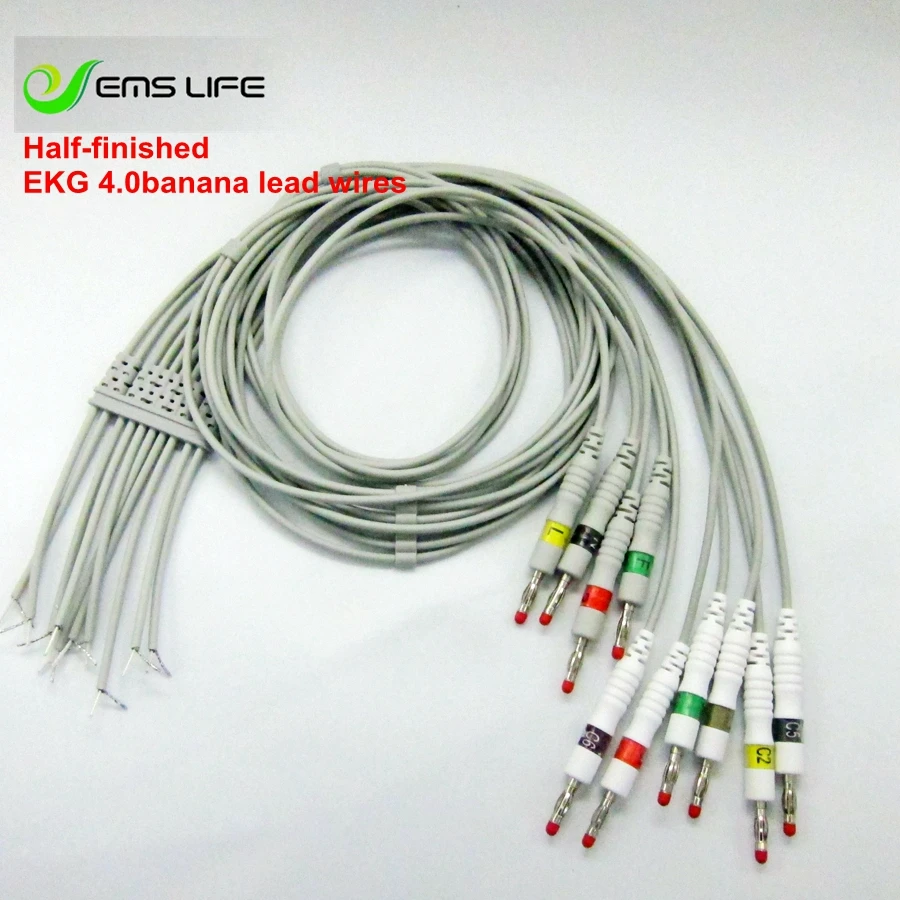 half-finished ekg leadwires for EKG Cable 4.0banana 10pcs one set