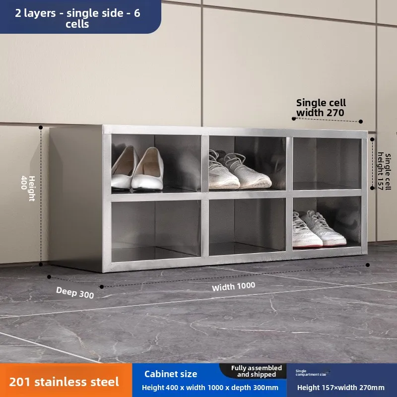 304 stainless steel shoe cabinet dust-free food factory long strip double-sided shoe changing stool with door