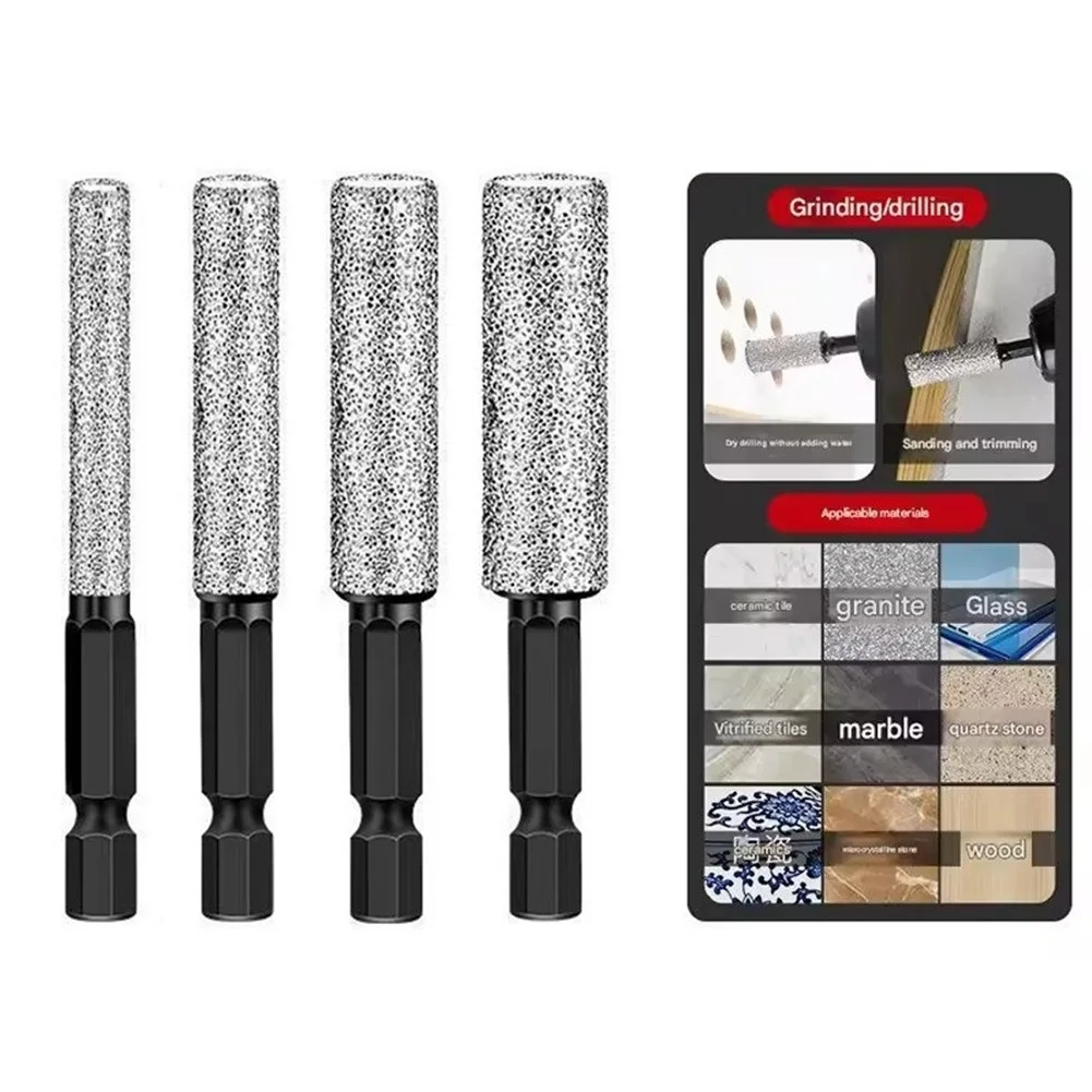 4pcs Emery Hex Shank Dry Drill Bits For Smooth Hole Cutting & Edge Grinding On Tile, Marble 6-12mm Opener Polishing Head