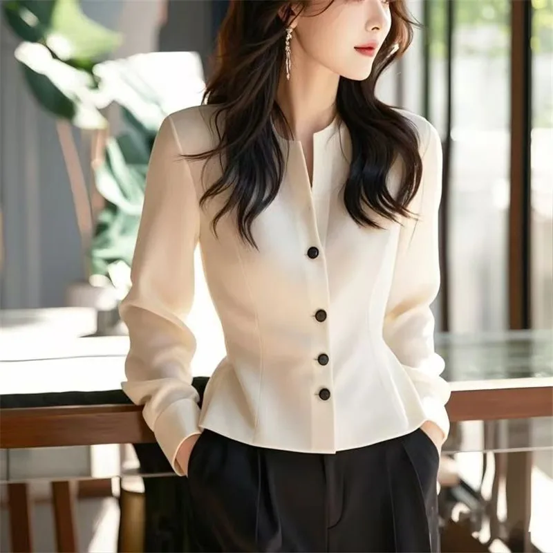 Limiguyue High End Small Fragrant Blouse Autumn Chic O-neck Slim Waist Women Top French Luxury White Shirt Coat Office Lady 385P