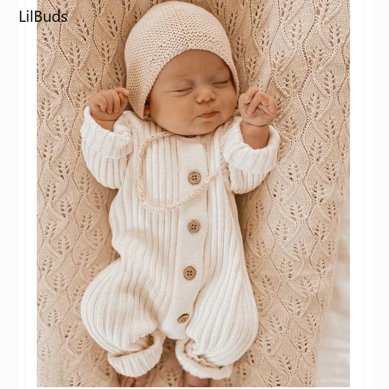 2024 Newborn Baby Boys Girls Knitted Jumpsuit Children\'s Solid Color Casual Baby Girls Soft Knit Romper Climbing Suit Winter