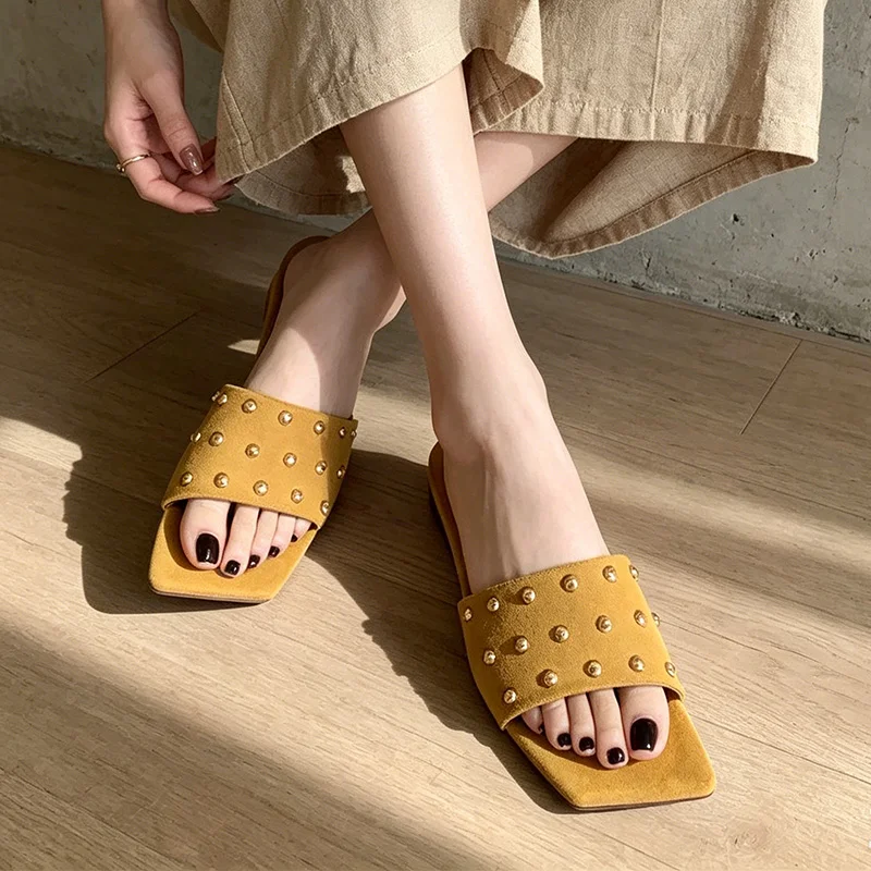 Sandalias Planas con Punta Cuadrada para Mujer, Zapatos de Mujer Nuevos, Tendencia 2026, Zapatos Cómodos para Caminar, Chanclas Casuales, Slides para Mujer