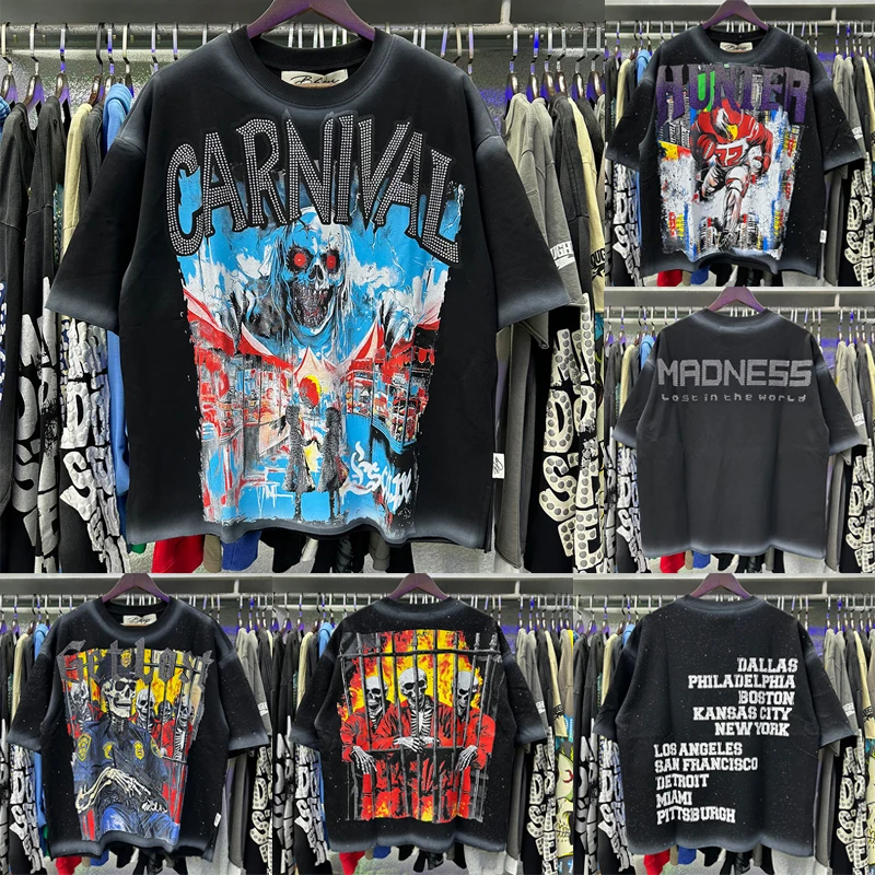 

Футболка в стиле хип-хоп American High Street с буквенным принтом Hot Diamond Ghost, топы с короткими рукавами, мужские и женские винтажные трендовые футболки